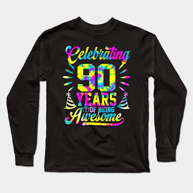 90 Years of Being Awesome 90 Years Old 90th Birthday Tie Dye Long Sleeve T-Shirt by Sido Muncul